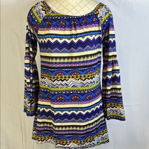 WinWin Multicolor Boho Bell Sleeve Tunic Size Small Medium like new